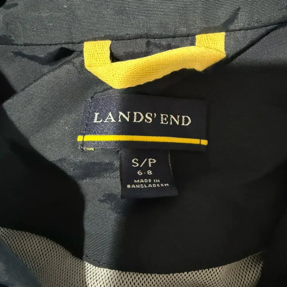 Lands' End Girls S 6-8 Navy Hooded Basic Utility Field Waterproof Jacket Mesh